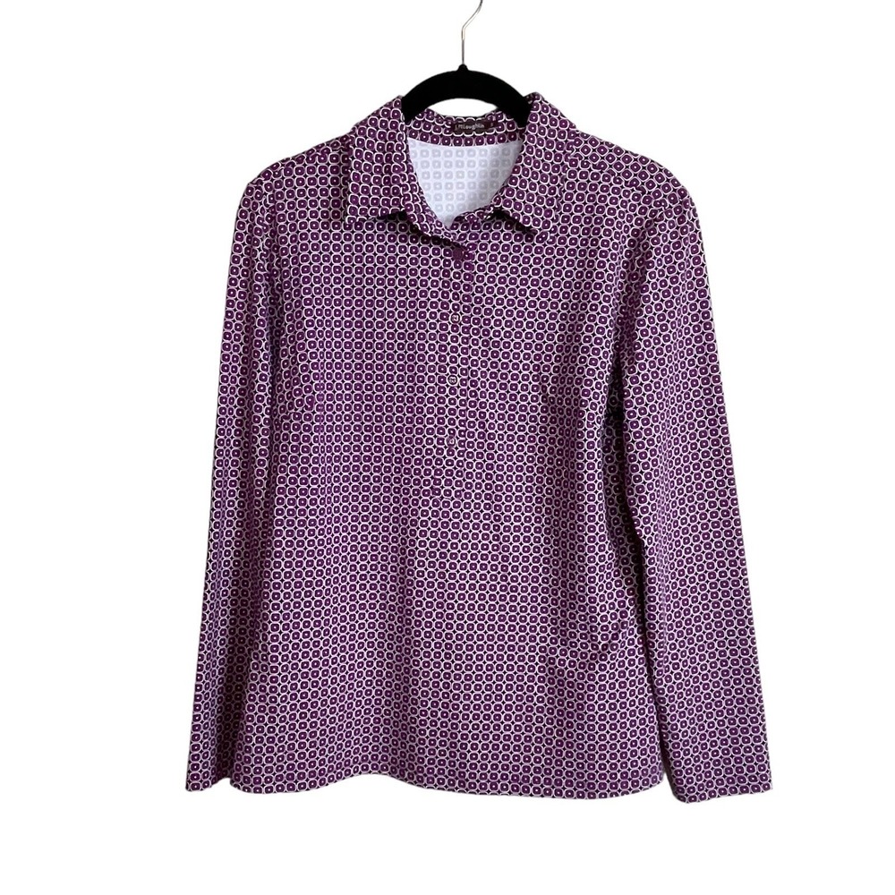J.McLaughlin Women's Sz S Purple Black Geometric Catalina 3/4 Sleeve Popover Top